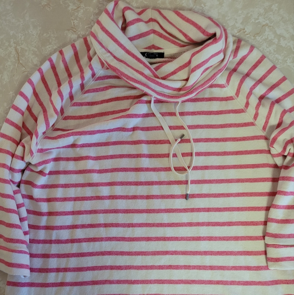 Chaps Pink and White Striped Pullover